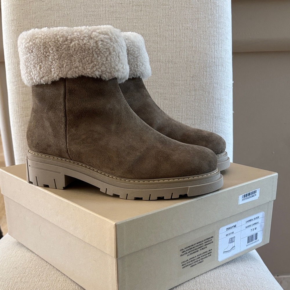 La Canadienne Dwayne Waterproof Genuine Shearling Cuff Bootie. Size 7.5. NWT.